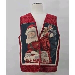 Vintage Christmas Tapestry Vest Medium/Large  USA Holiday Hamilton Santa‎ Clause